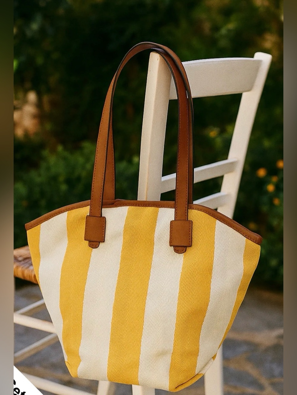 Street Level Arely Canvas Striped Tote Bag - Yellow & White NWT